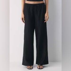 Zara Black Wide-Leg Drawstring linen Pants